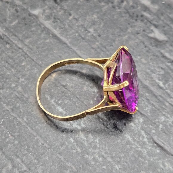14K Gold Amethyst Solitaire Ring Large Round Gemstone Estate Size 7 HS136 - Picture 4 of 14